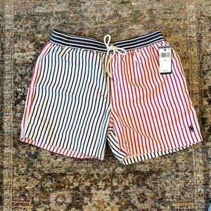 Polo Ralph Lauren Red and Black Striped Swim Trunks